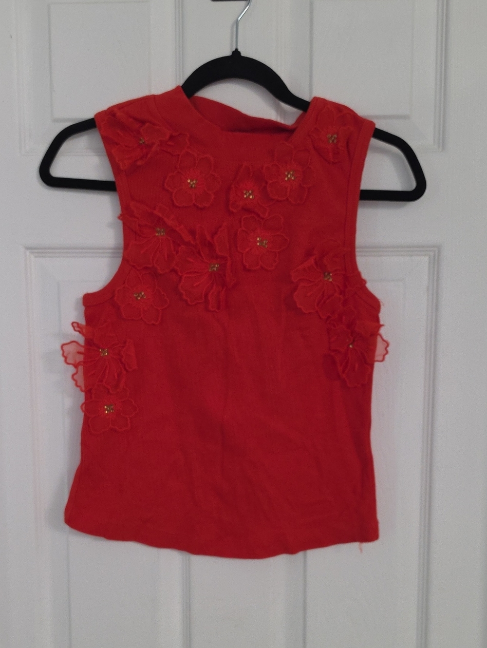 Anthropologie Orange Floral Appliqué Tank Top